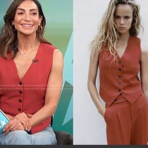 Zara Tailored Linen Blend Waistcoat Vest Women Extra Small Red